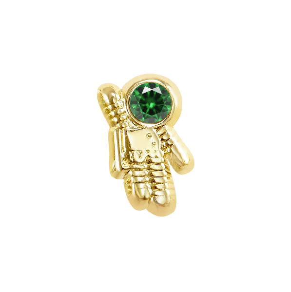 Par o Pieza de Broquel Astronauta Verde Oro de 10k