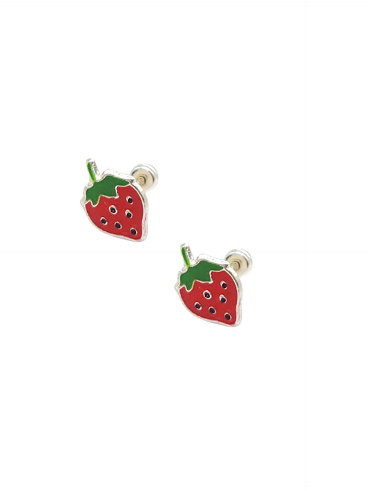 Par broquel Fresas Plata 925