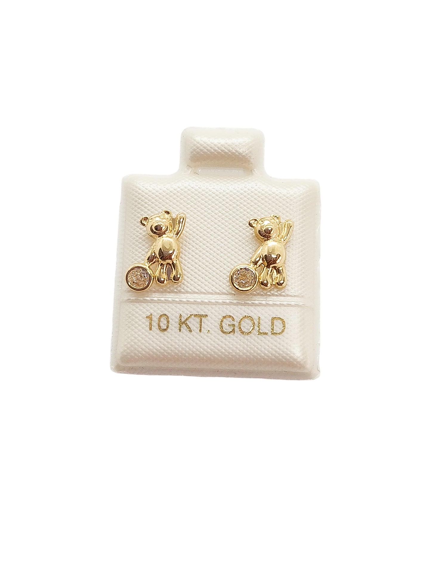 Par o Pieza de Broquel Oso con Circonia Oro 10k DORADO