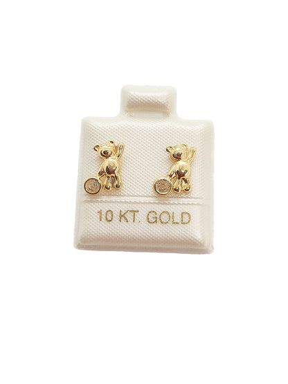 Par o Pieza de Broquel Oso con Circonia Oro 10k DORADO