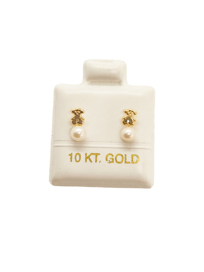 Par o Pieza de Broquel Osito y Perla Natural Oro 10k DORADO