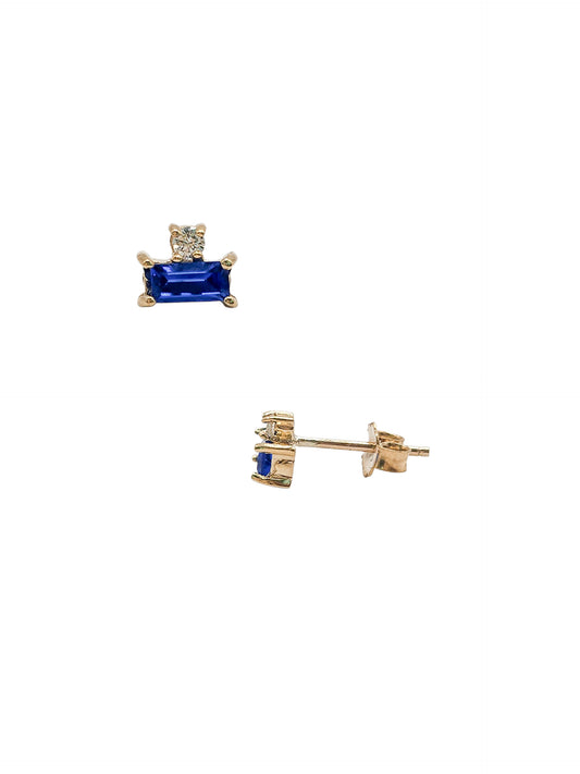 Aretes piedra natural zafiro y diamante natural oro 10k
