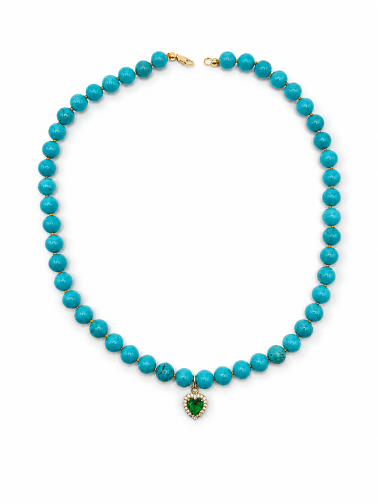 Collar de turquesa natural y oro 10k