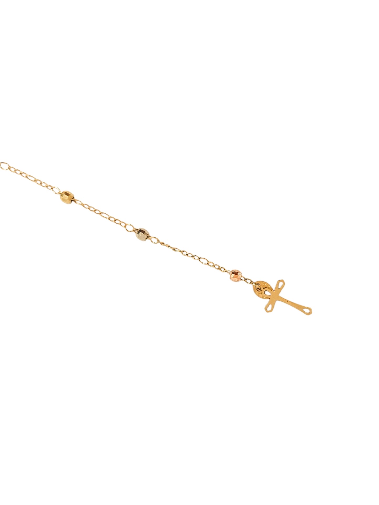Pulsera bolitas 3 oros con cruz oro 10k
