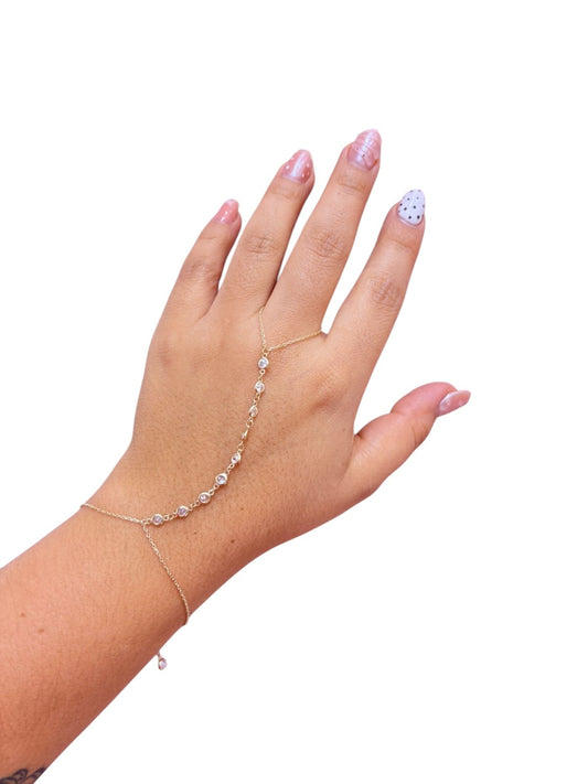 Anillo Pulsera con bisel piedra blanca ajustable oro 10k