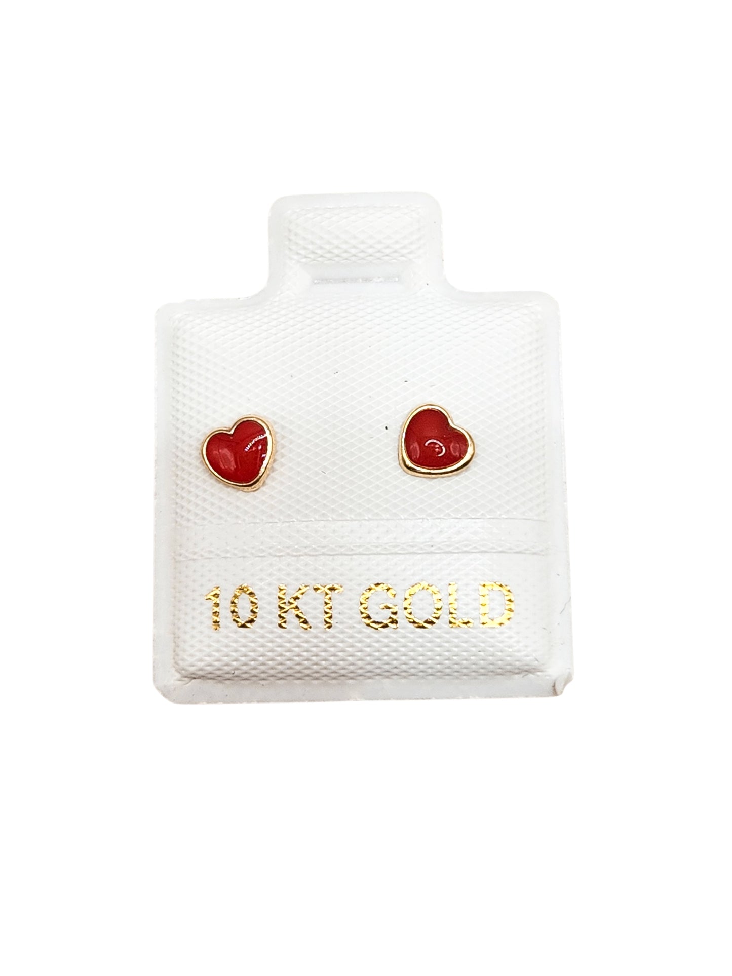 Par de Broquel esmalte corazón rojo oro de 10k DORADO