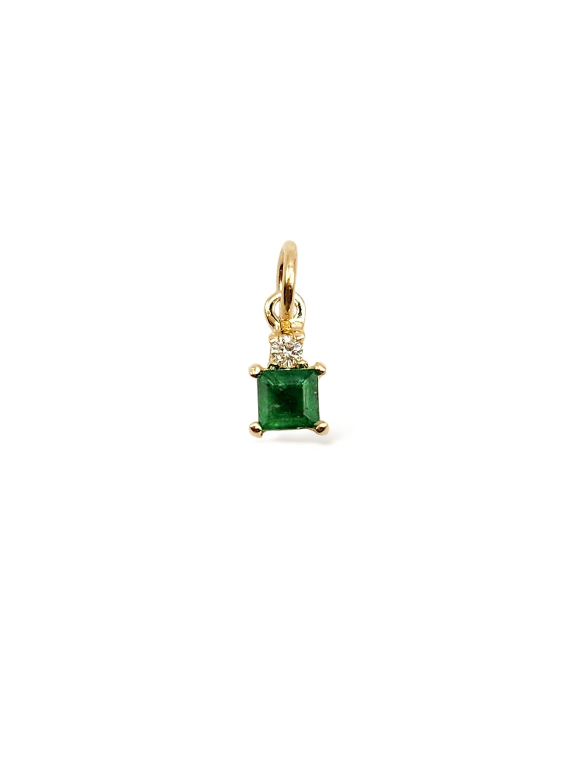 Dije Esmeralda natural corte princess y diamante oro 10k
