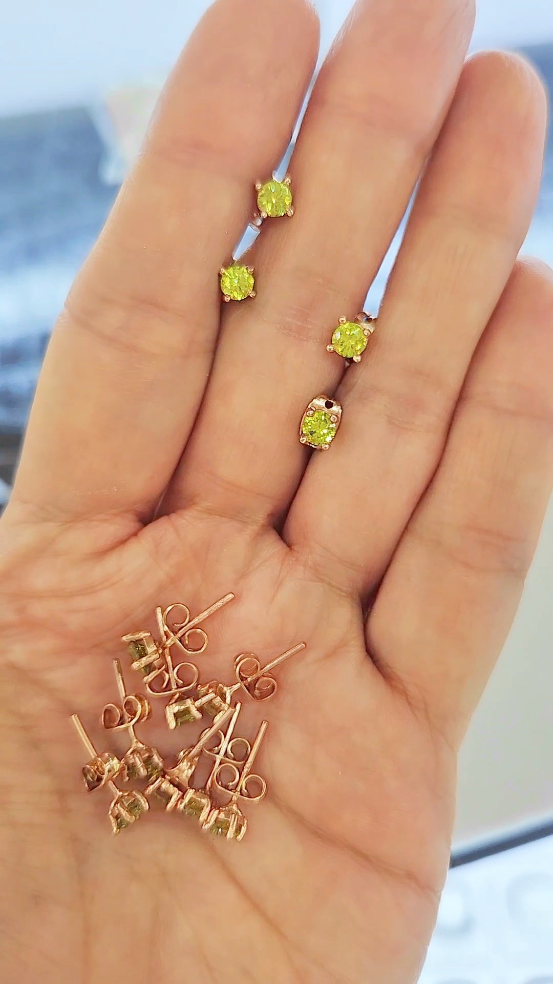 Aretes piedra natural peridoto plata rosa 925 5mm