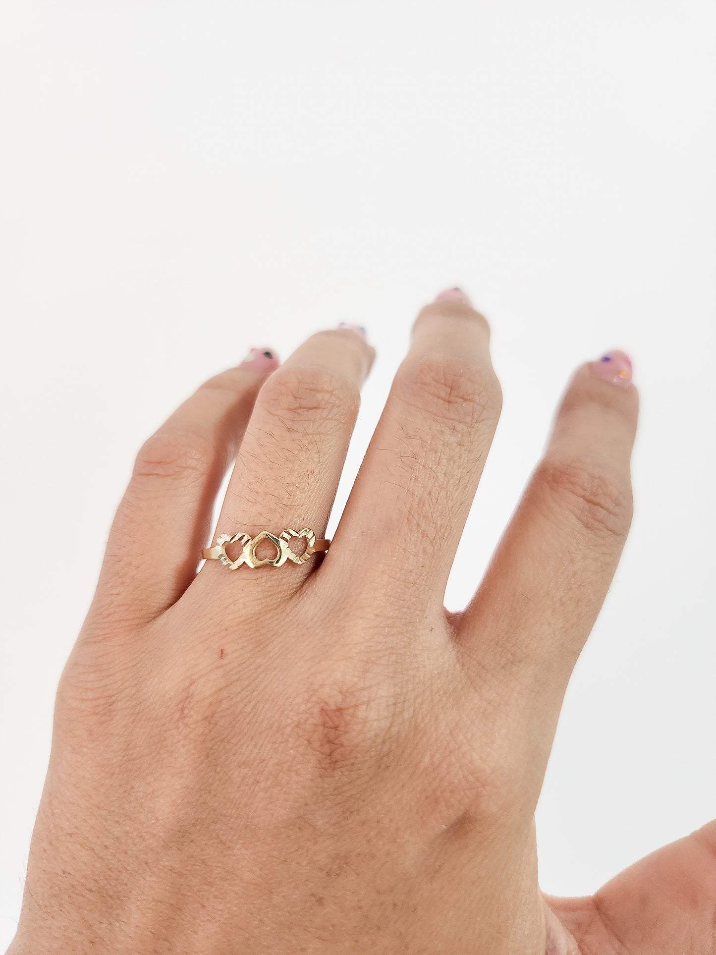 Anillo 3 corazones oro 10k