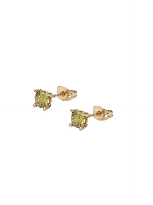 Aretes piedra natural peridoto plata 925 y baño de oro 5mm
