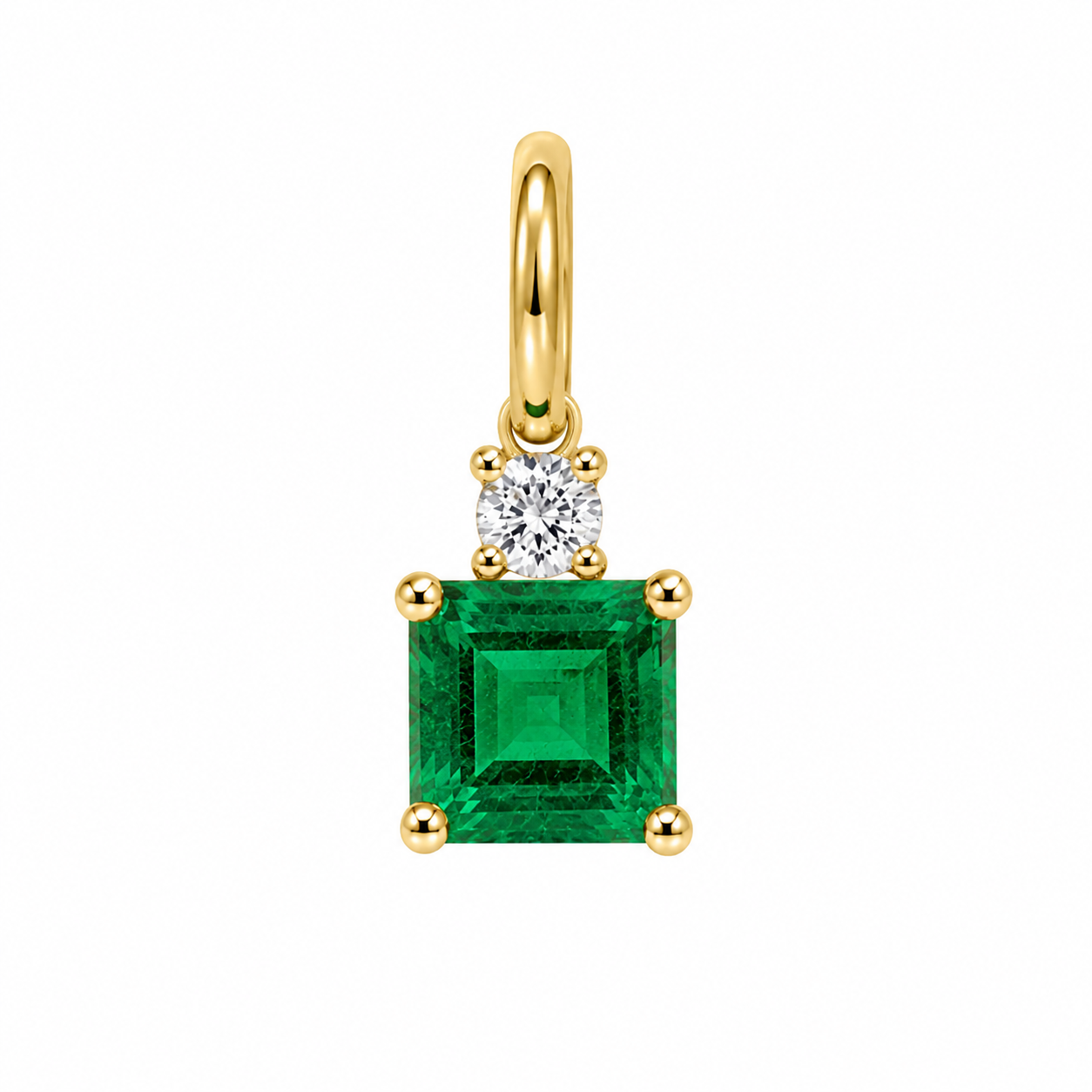 Dije Esmeralda natural corte princess y diamante oro 10k