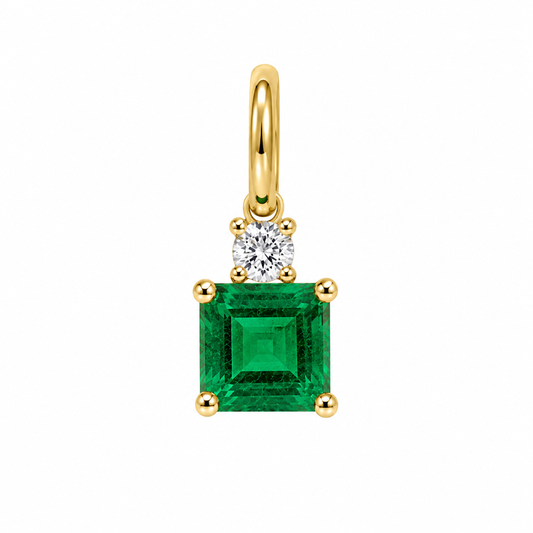 Dije Esmeralda natural corte princess y diamante oro 10k