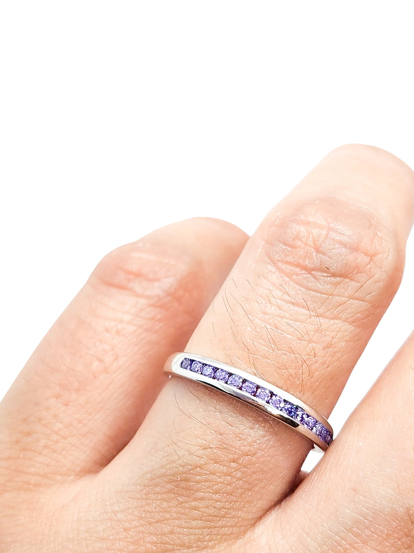 Anillo argolla media churumbela morado plata 925 PREMIUM
