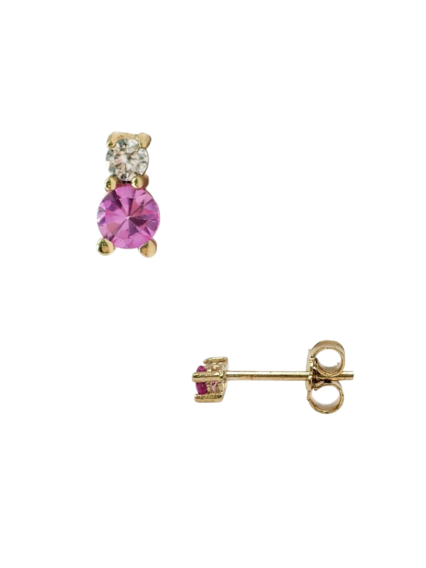 Aretes tu y yo rosa de Francia natural y diamante de laboratorio oro 10k