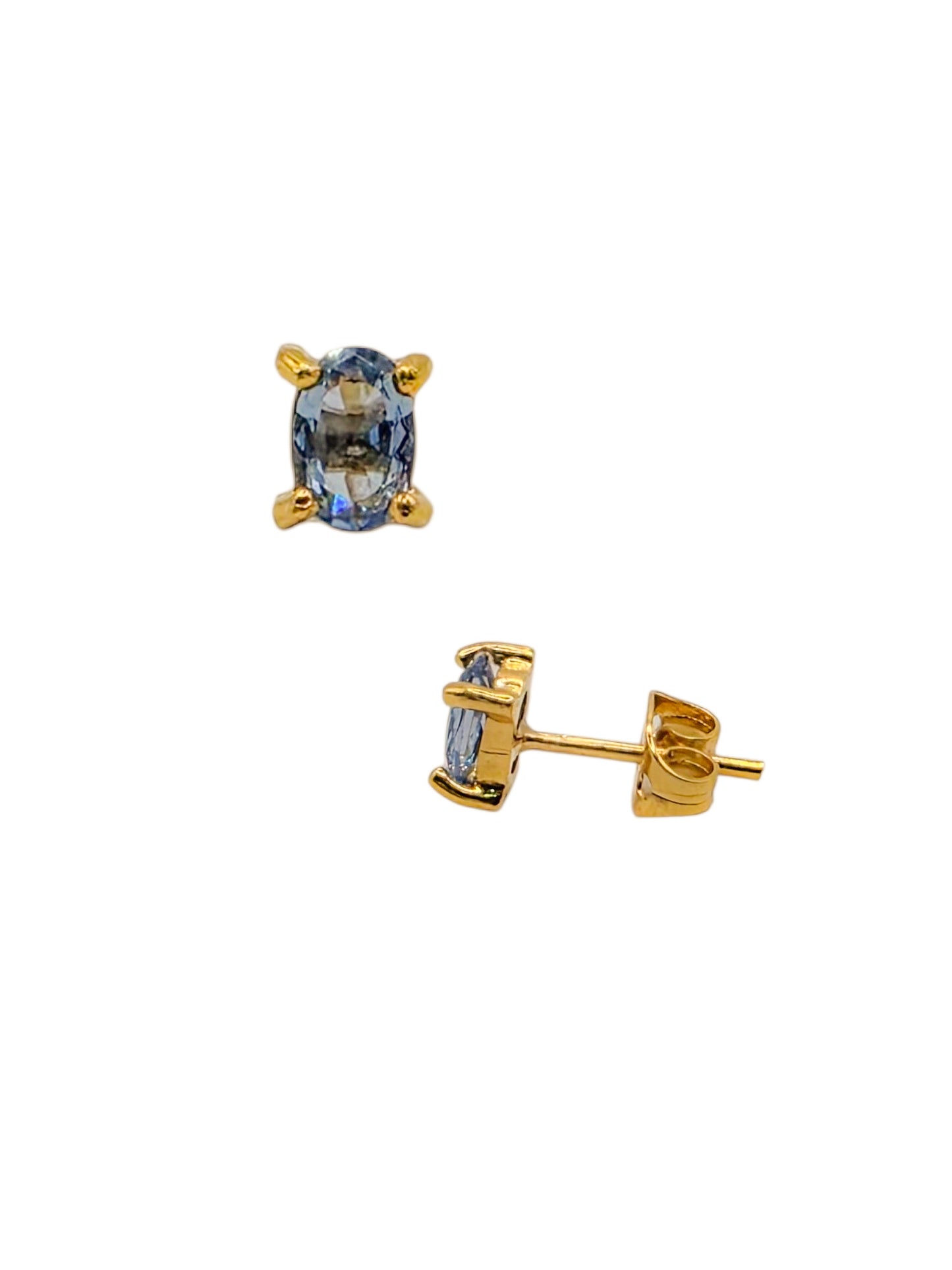 Par de Aretes broquel piedra natural Aguamarina plata 925