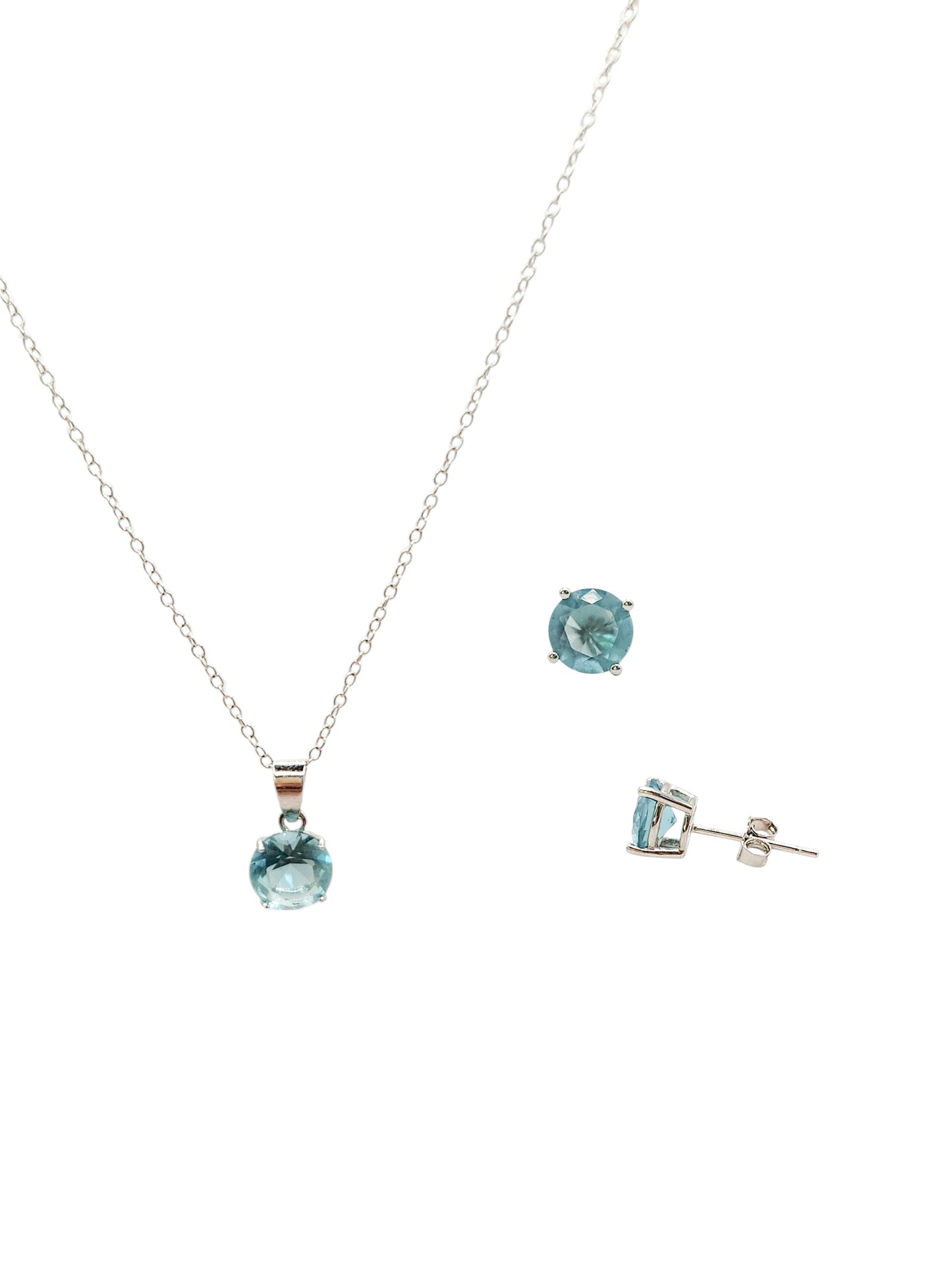 Juego (aretes y gargantilla) con piedra circonita azul  Plata 925