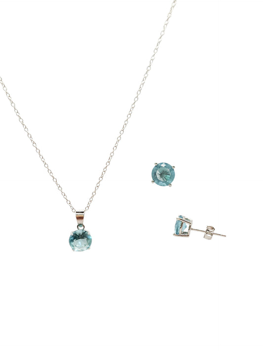 Juego (aretes y gargantilla) con piedra circonita azul  Plata 925