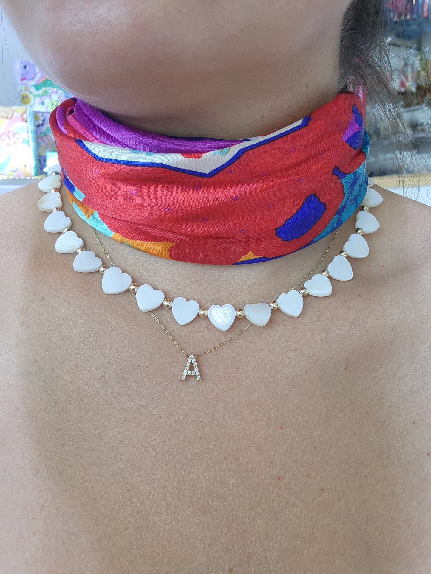 Collar de perlas y bimetal "infinito corazón"