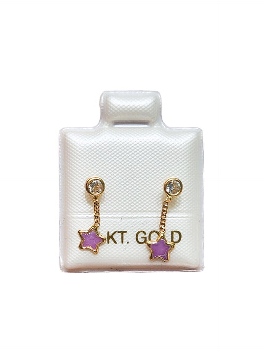 Par o Pieza de Broquel colgante esmalte estrella morado Oro de 10k DORADO