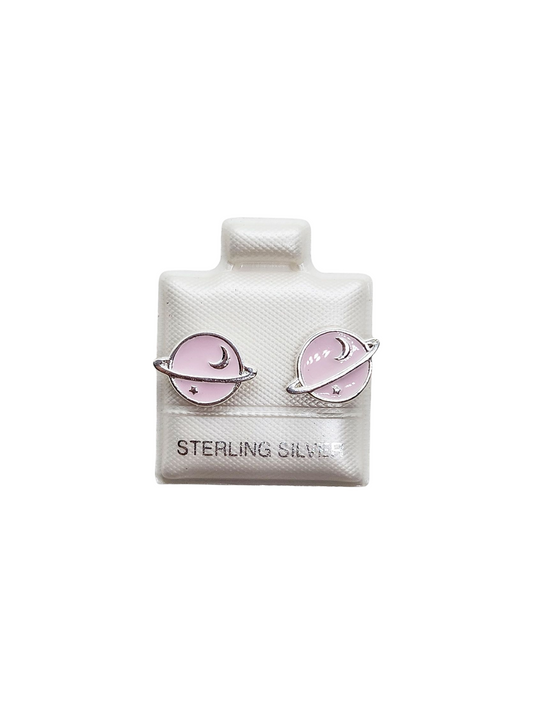 Par de Broquel saturno rosa plata 925