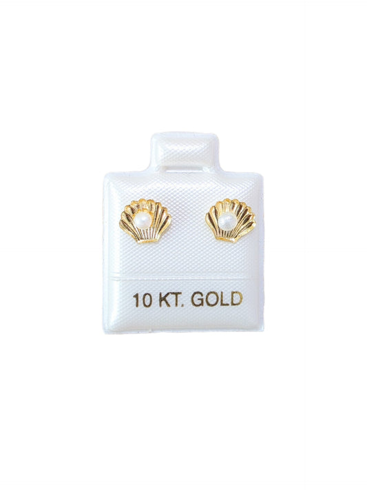 Par o Pieza conchita de mar con perla natural oro 10k