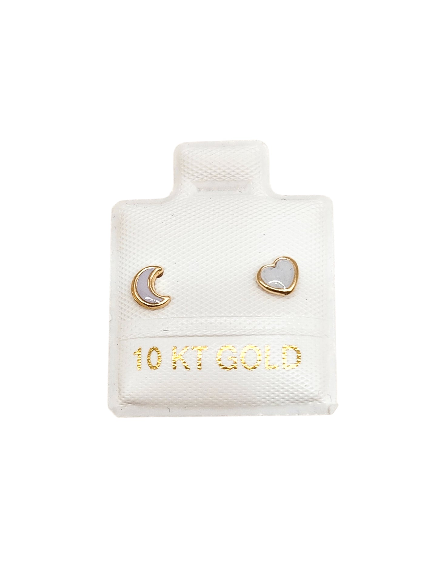 Par de Broquel esmalte luna corazón blanco oro de 10k DORADO