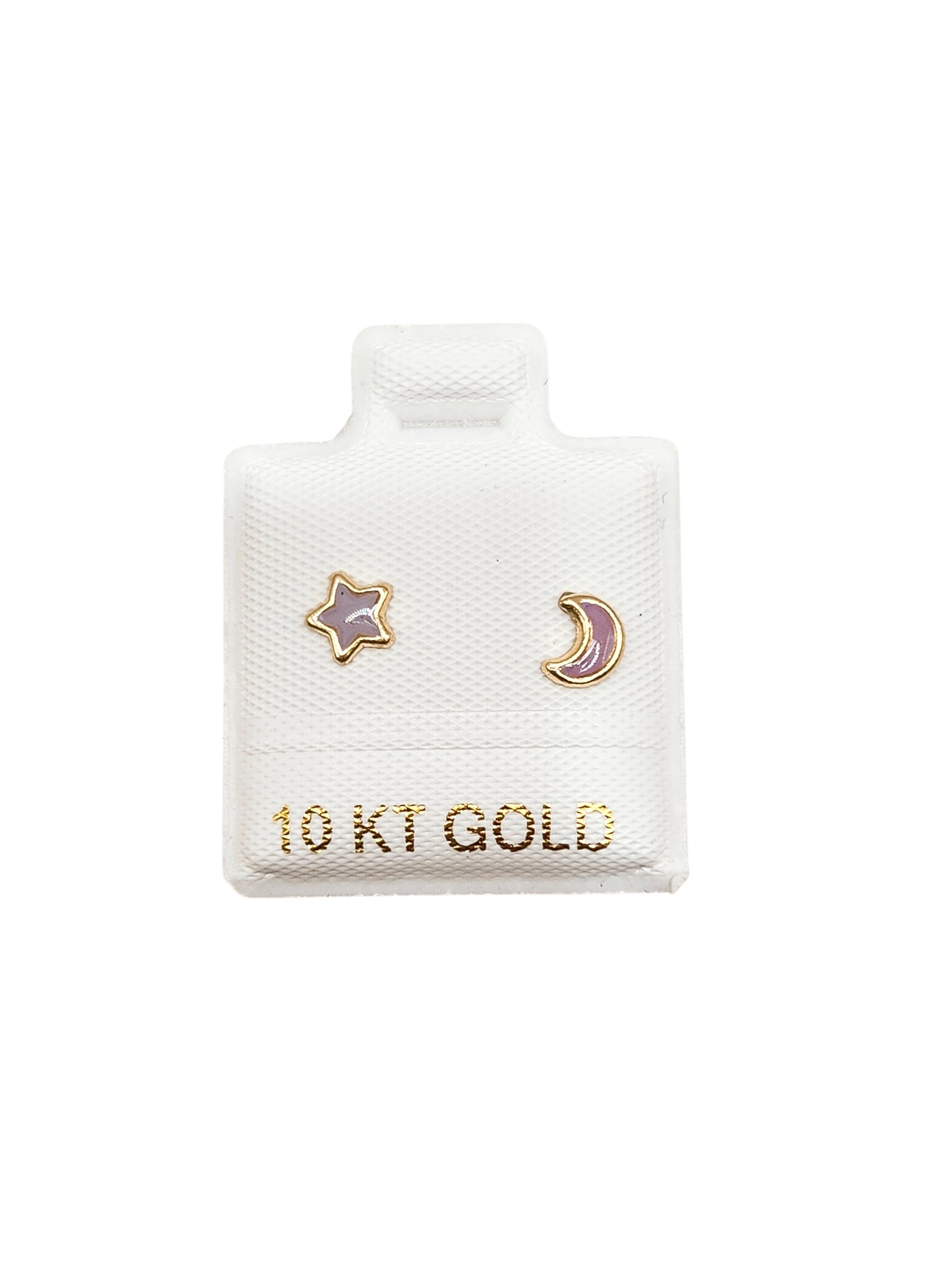 Par de Broquel esmalte luna y estrella lila oro de 10k DORADO