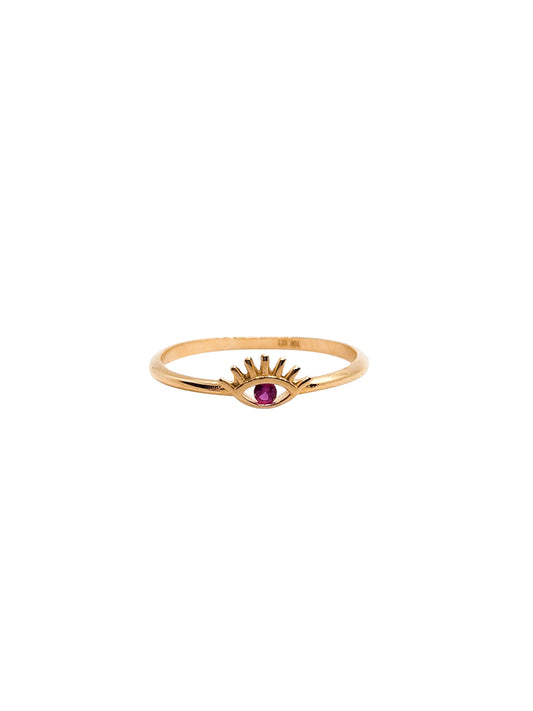 Anillo ojito turco rosa fiucsa en oro 10k
