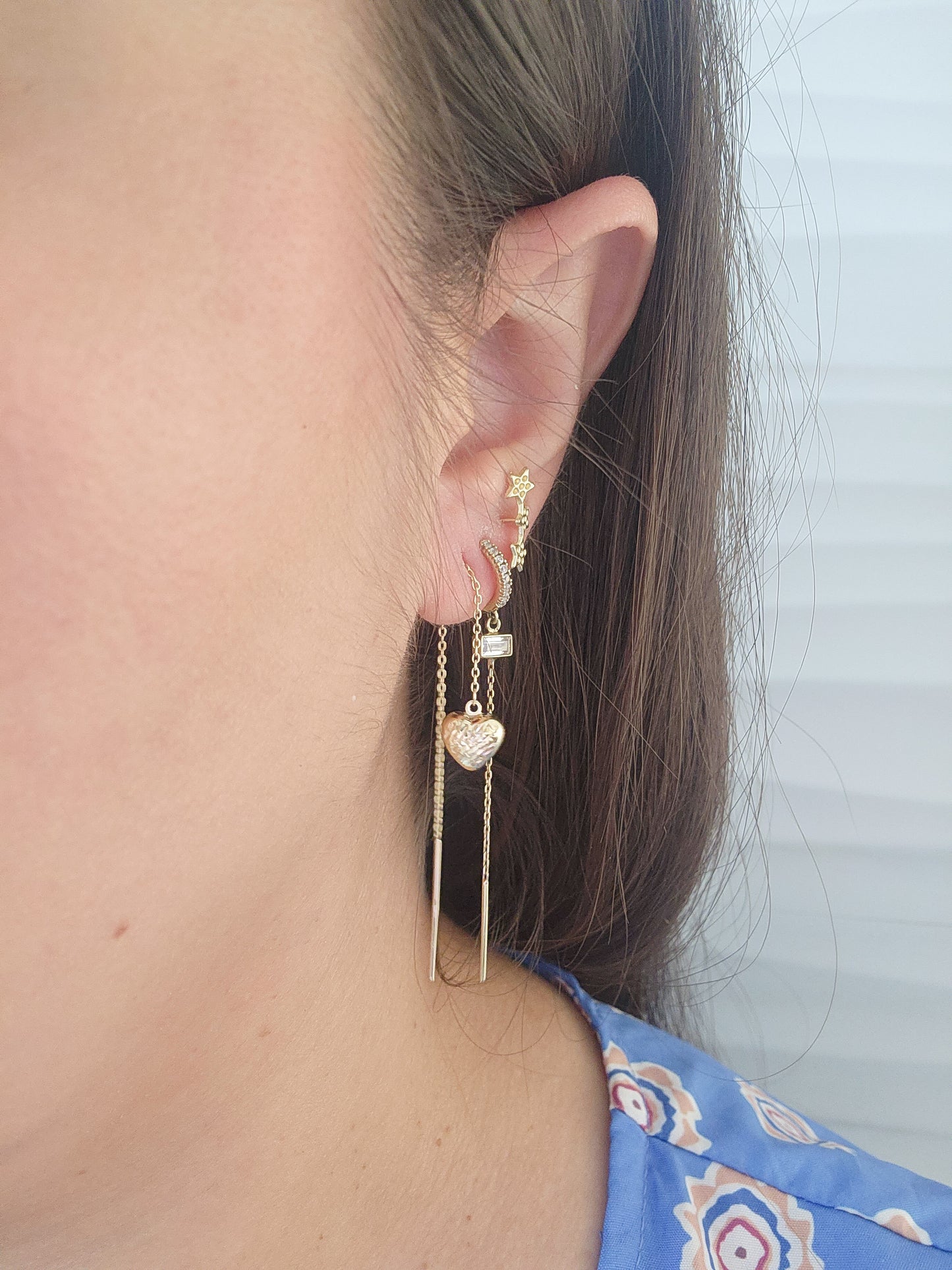 Par o Pieza de arete con cadena corazón Oro de 10k DORADO