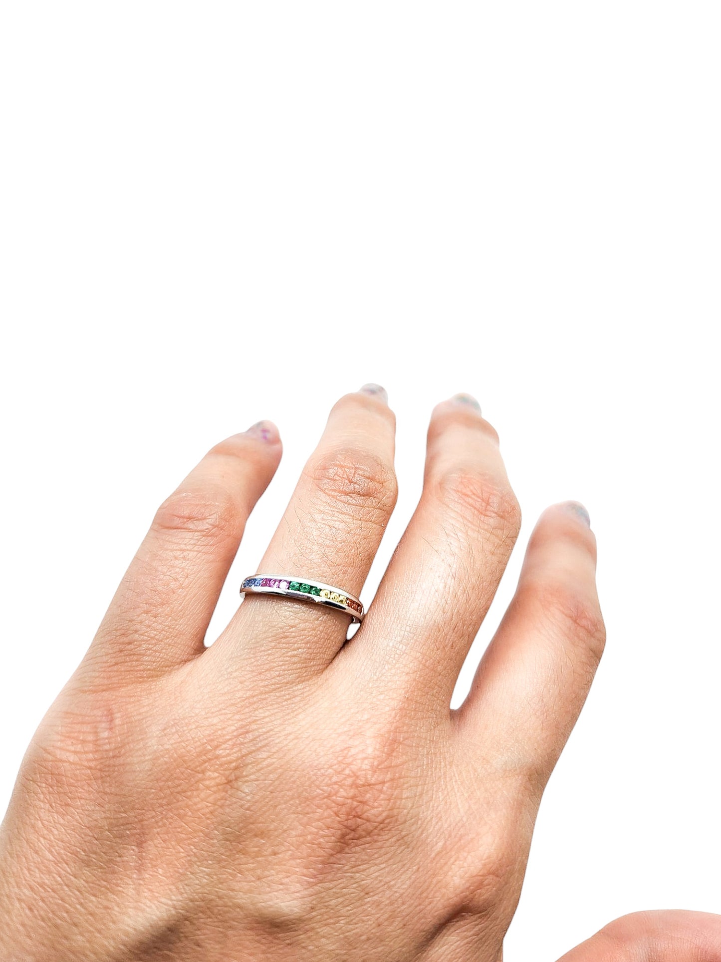 Anillo argolla media churumbela rainbow plata 925 PREMIUM