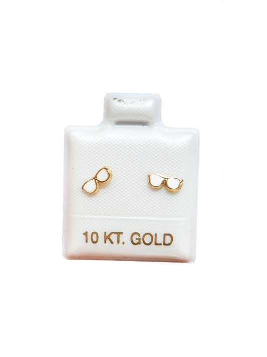 Par o Pieza de Broquel lentes de sol esmaltados blancos oro 10k