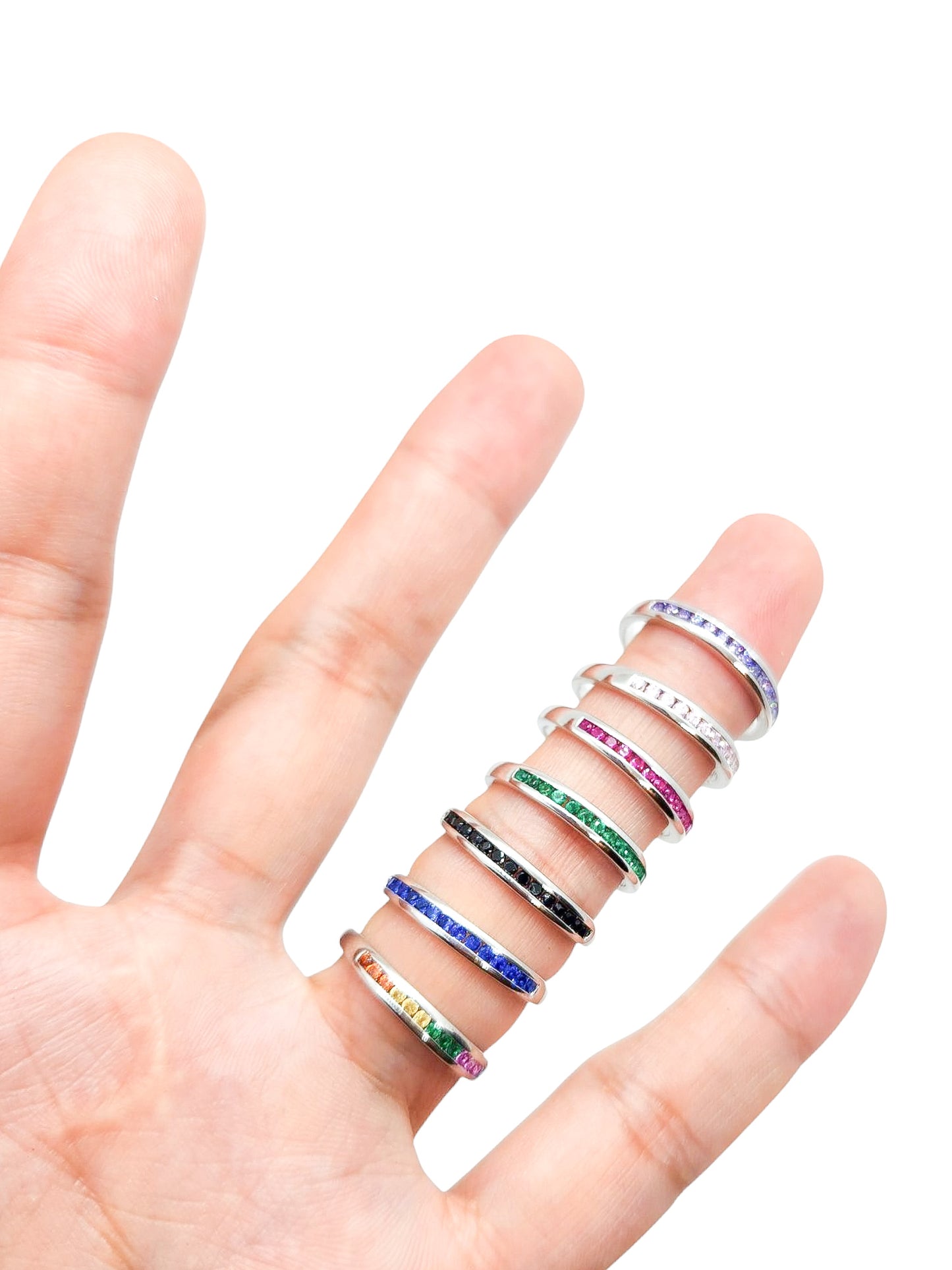 Anillo argolla media churumbela rainbow plata 925 PREMIUM