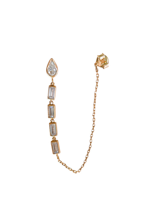 Par o Pieza de arete gota con cadena y piedras Oro de 10k DORADO