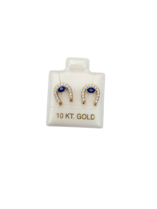 Aretes ojo turco herradura oro 10k