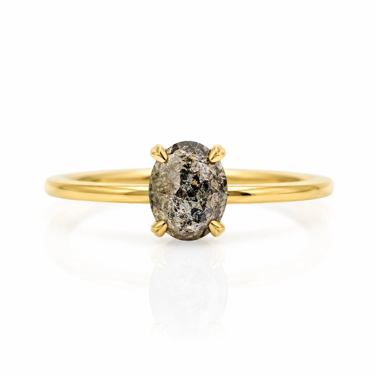 Anillo de diamante natural "Salt and Pepper"solitario oro 10k corte Oval 2