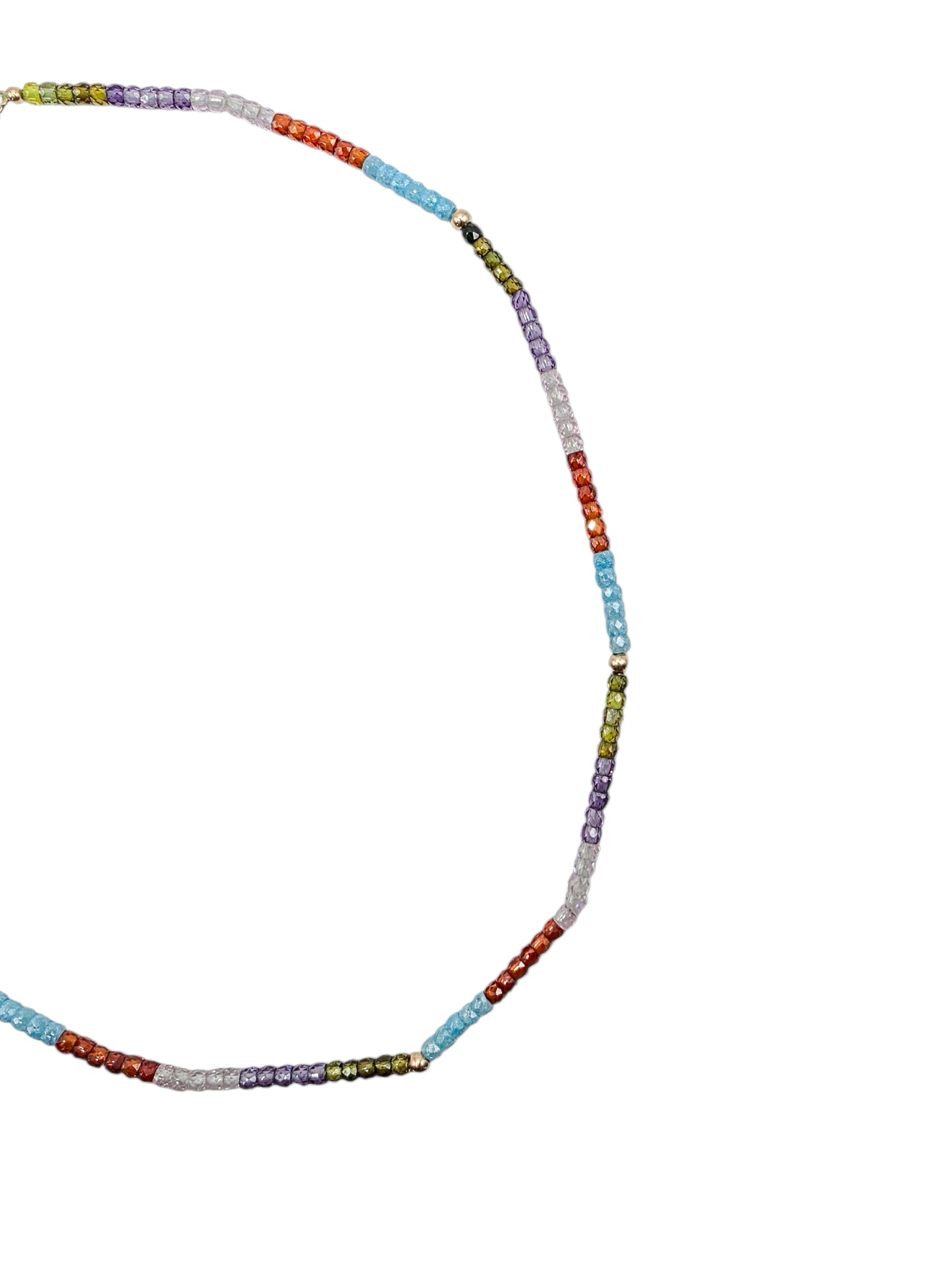 Gargantilla zirconias de colores con bolas y broche de oro 10k