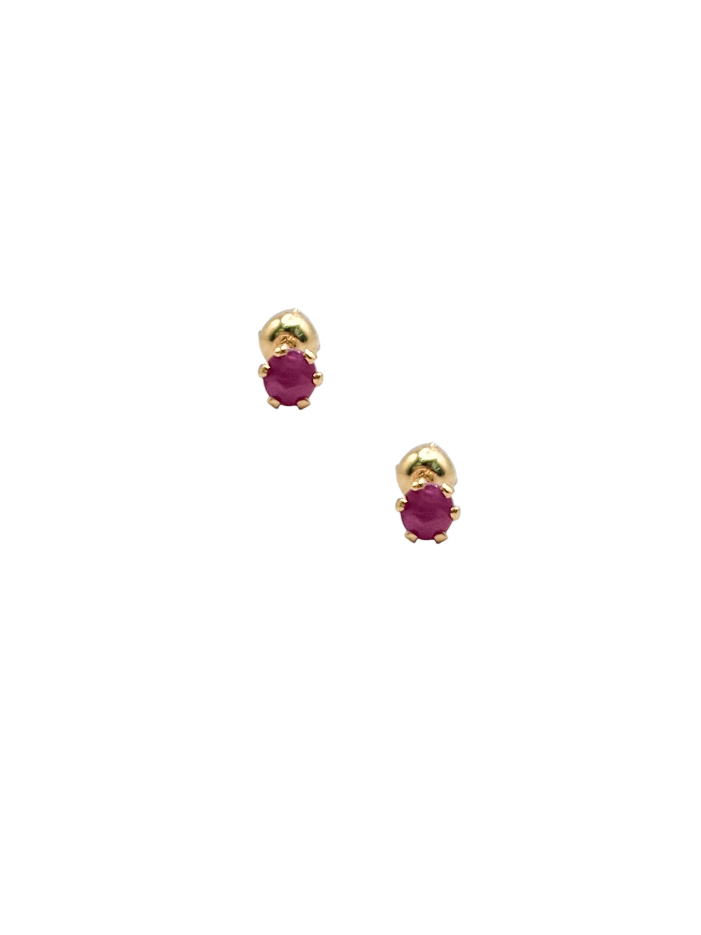 Par de Aretes broquel piedra natural rubí plata 925 baño de oro