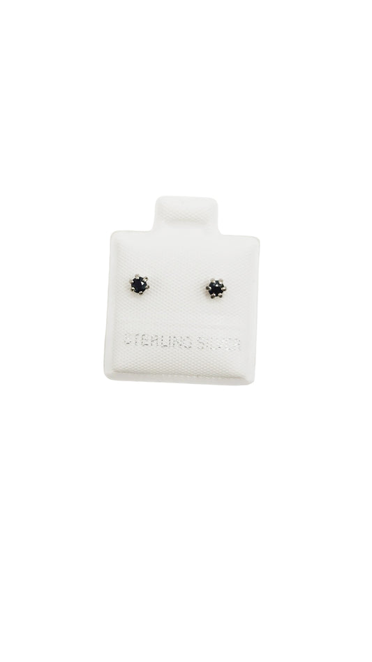 Par de Aretes broquel piedra natural zafiro negro plata 925