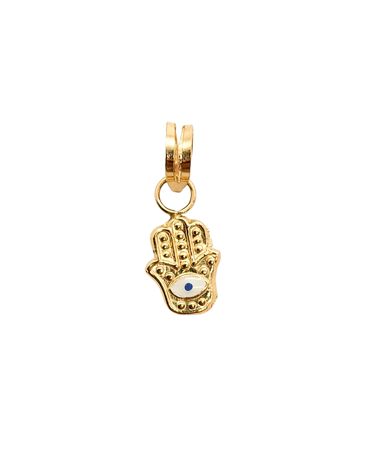 Dije mano de Fátima con ojo turco esmalte oro 10k
