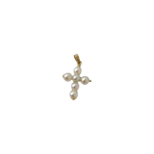 Dije cruz perla natural oro 10k