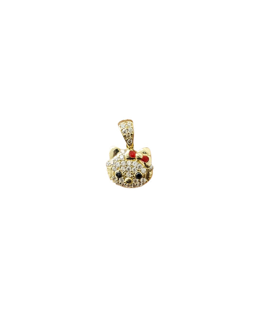 Dije kitty cabeza con piedras y esmalte oro 10k