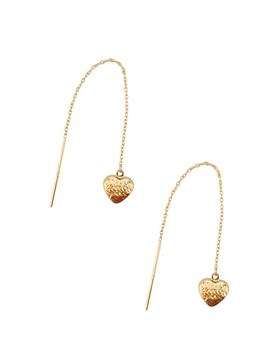 Par o Pieza de arete con cadena corazón Oro de 10k DORADO
