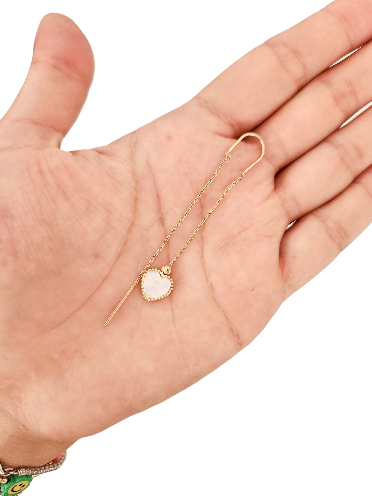 Par de arete colgante corazón madre perla oro 10k DORADO