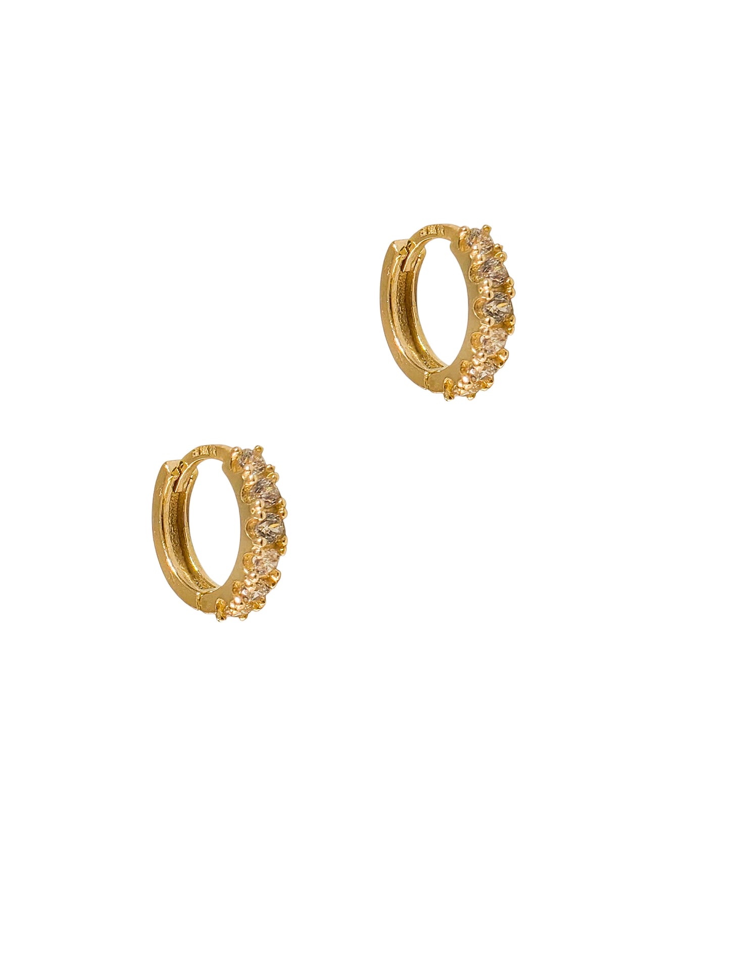 Huggies con zirconia blanca oro 10k