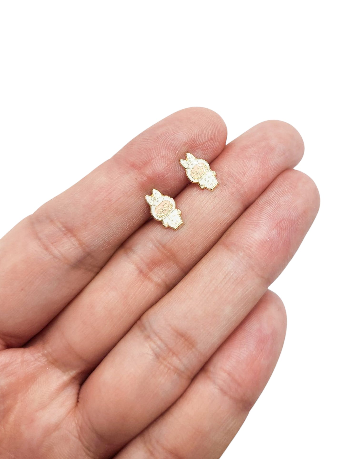 Par o Pieza de Broquel bubu blanco esmalte oro 10k