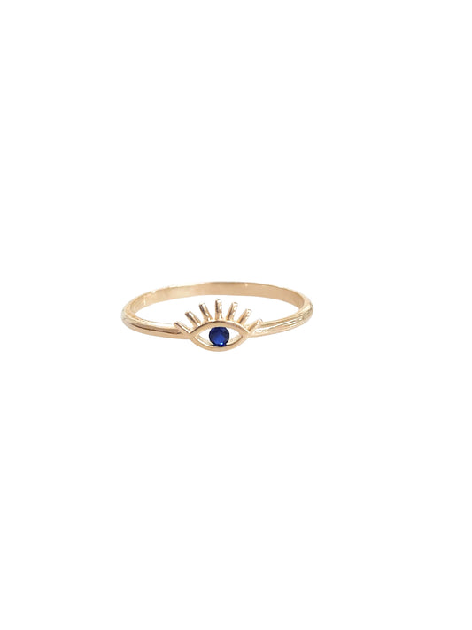 Anillo ojito turco azul zafiro en oro 10k