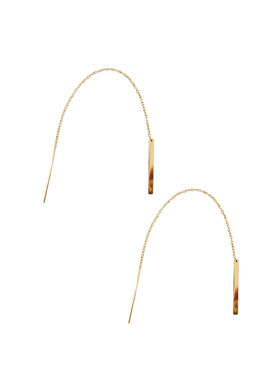 Par o Pieza de arete con cadena barra Oro de 10k DORADO