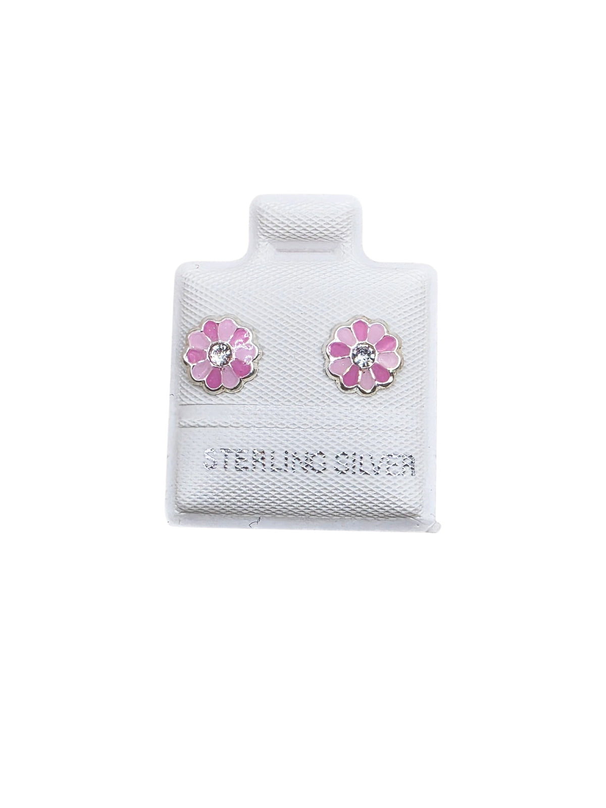 Par Broquel flor rosa esmalte Plata 925