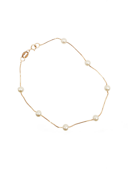Pulsera de perlas naturales oro 10k