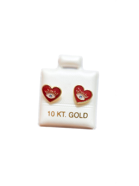 Par o Pieza de Broquel corazón ojo turco esmalte rojo Oro de 10k DORADO